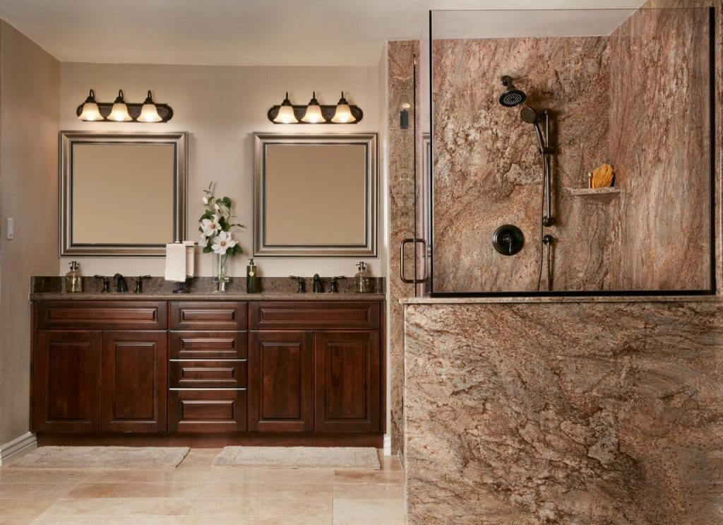 The gray color Tahoe-Granite bathroom with sinks at Scottsdale, AZ