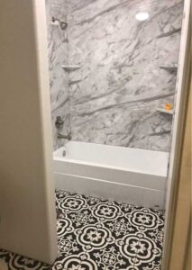 Encaustic tiles installed in a bathroom for a house in Arizona