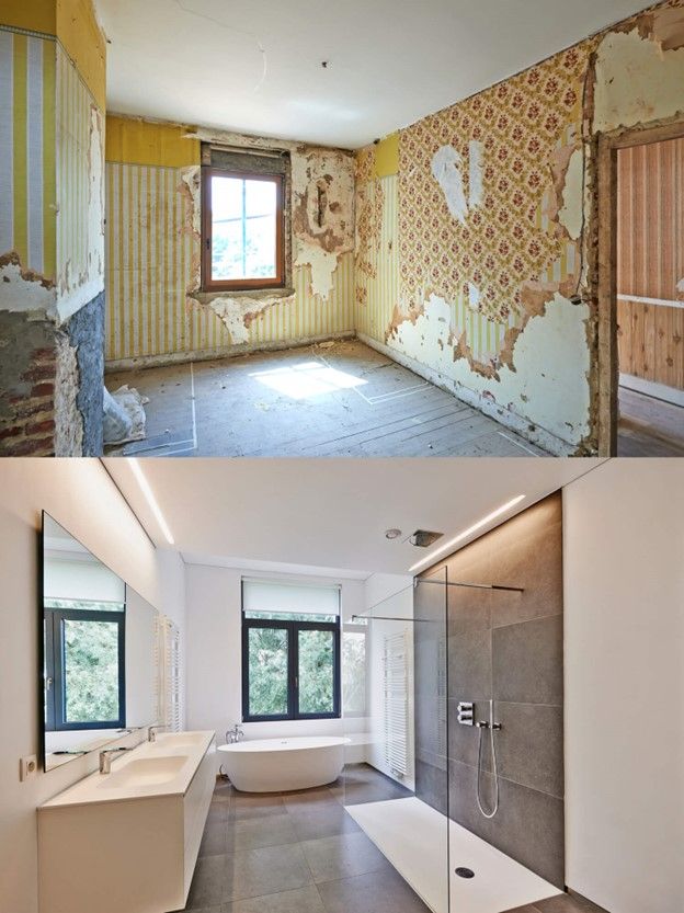 Before and after view of bathroom renovation at a residential home in Peoria, AZ